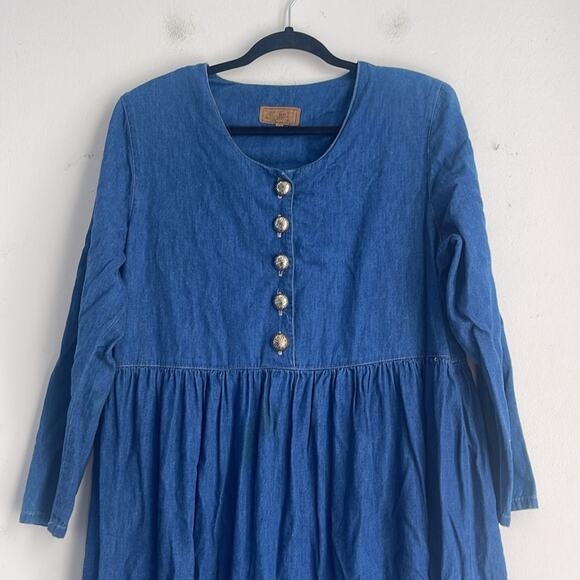 Vintage Double D Ranch Brand western long sleeve 1/4 button up denim maxi dress - Picture 2 of 8